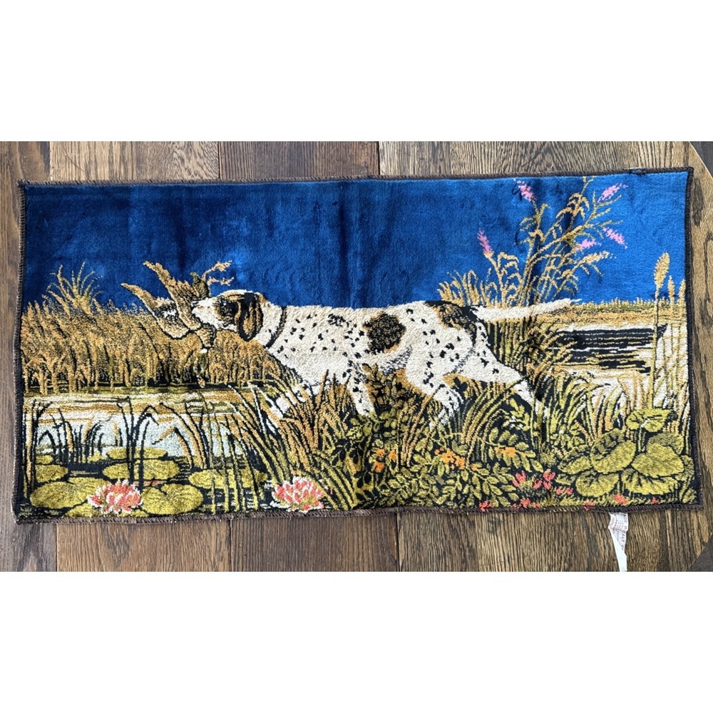 Vintage Wall Hanging Tapestry Duck Hunting English Setter MCM Hunting Cabin IT